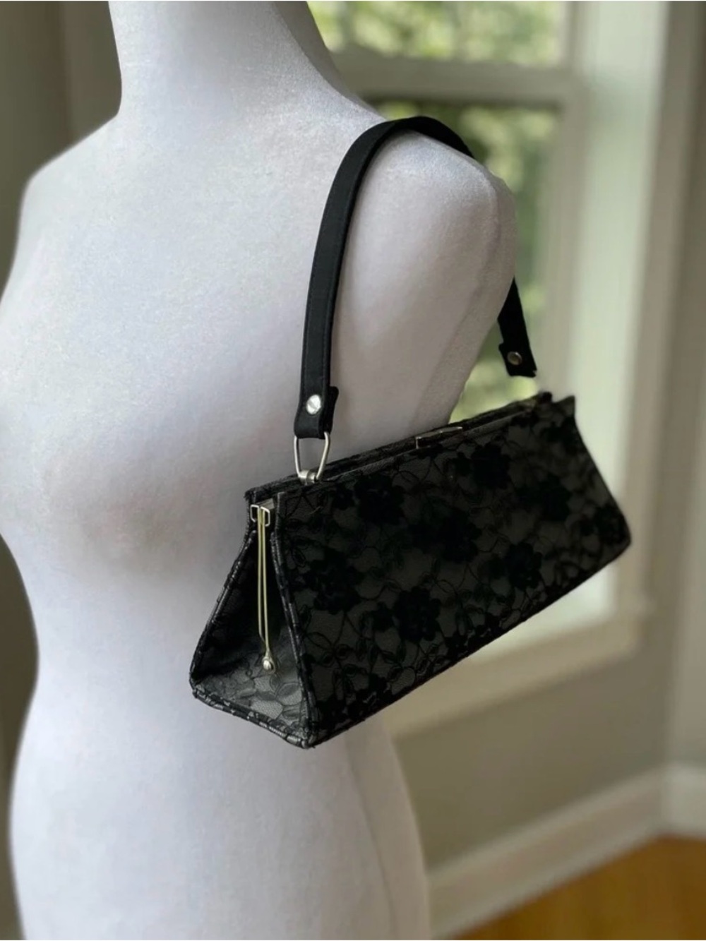 Vintage Y2K 90's Black Lace Structured Mini Bag Purse